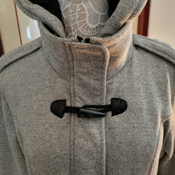 Sebby Twill Light Gray Double Breasted Hooded Peacoat - Size Large - Picture 2 of 8